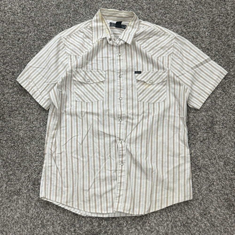 Y2K Bullhead Western Pearl Snap Striped Cotton Shirt White Mens L Skater